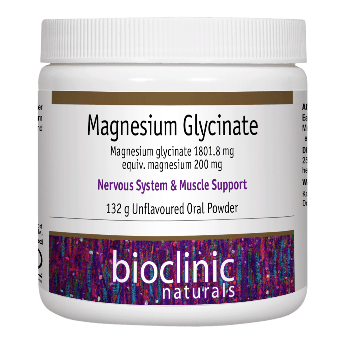 <img src='https://images.vital.ly/tr:w-1200,c-at_max,dpr-2,q-100/Bioclinic_Naturals_Magnesium_Glycinate_Nervous_System_Muscle_Support_132_g.png' />