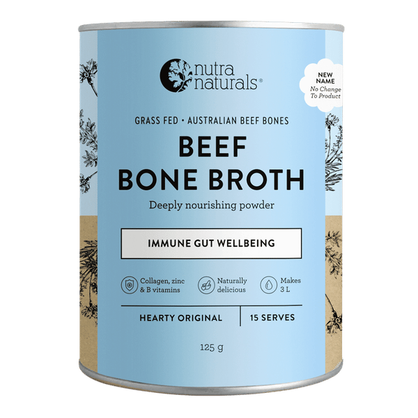 <img src='https://images.vital.ly/tr:w-350,c-at_max,dpr-2,q-100/Nutra_Naturals_Beef_Bone_Broth_Hearty_Original_125_g.png' /> Beef Bone Broth Original