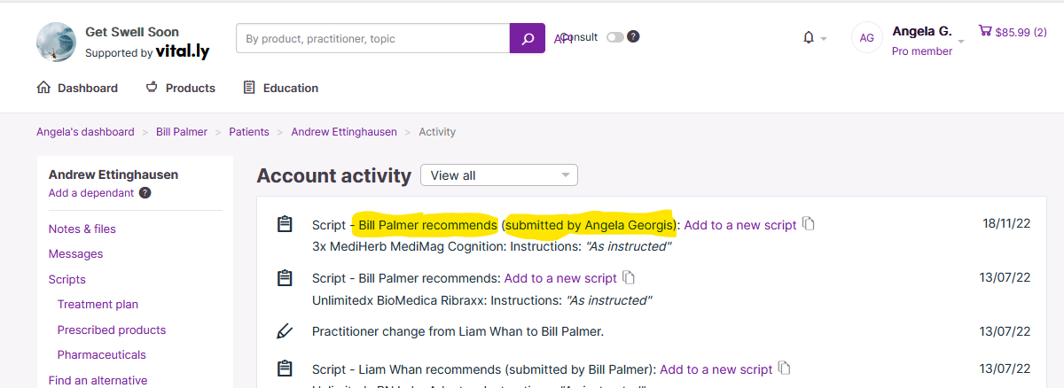 Script on behalf of practitioner
